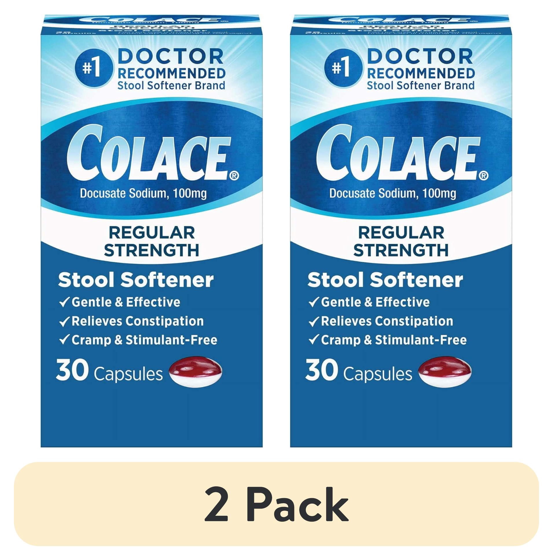 Mg Poop (2 pack) Colace Regular Strength 100 mg Stool Softener Constipation ...