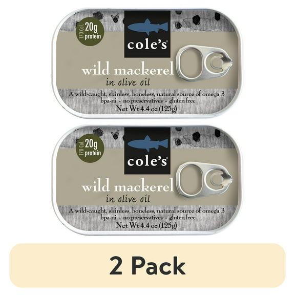 (2 pack) Cole's Wild Mackerel in Olive Oil, Allergen: Fish