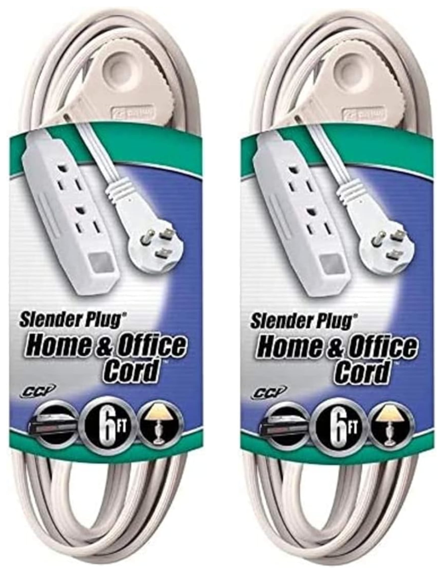 2-pack - Coleman Cable 03517 16/3 6' White Flat Plug Extension Cord ...