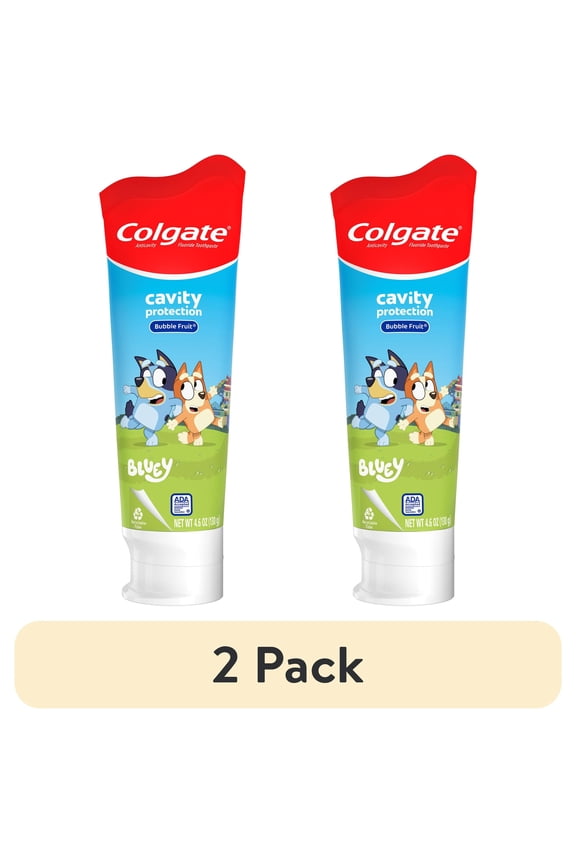 (2 pack) Colgate Bluey Kids Toothpaste with Fluoride, Cavity Protection, Mild Bubble Fruit Flavor, 4.6 oz Tube
