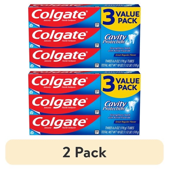 (2 pack) Colgate Cavity Protection Toothpaste with Fluoride, Great Regular Flavor, 6 oz, 3 pack