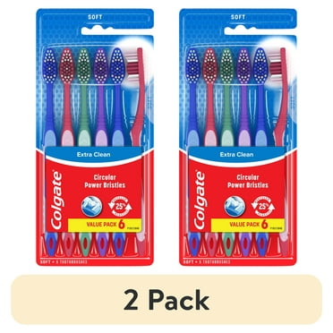 (2 pack) Colgate Extra Clean Toothbrush, Soft Bulk Toothbrush Pack, 6 Pack