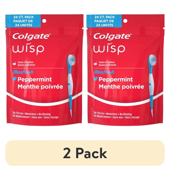 (2 pack) Colgate Max Fresh Wisp Disposable Mini Adult Manual Travel Toothbrushes, Peppermint, 24 Count