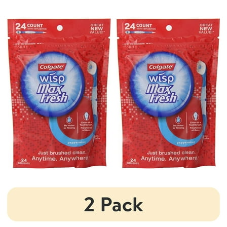 (2 pack) Colgate Max Fresh Wisp Disposable Mini Travel Toothbrushes, Peppermint - 24 Count