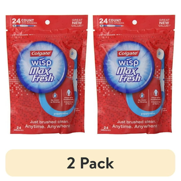 (2 pack) Colgate Max Fresh Wisp Disposable Mini Travel Toothbrushes, Peppermint - 24 Count