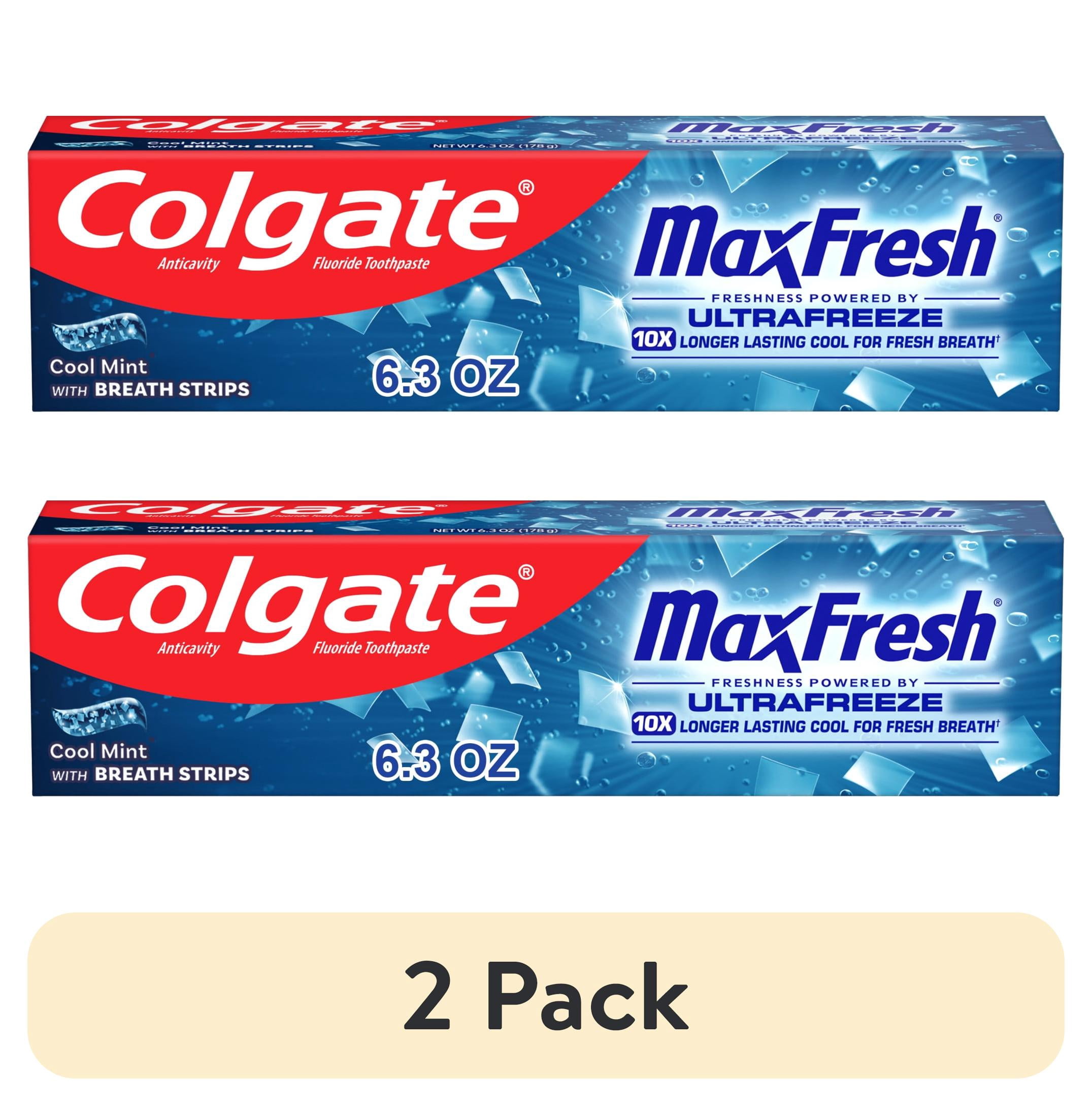 (2 pack) Colgate Max Fresh with Whitening Toothpaste with Mini Breath Strips, Cool Mint Toothpaste for Bad Breath, 6.3 Oz Tube