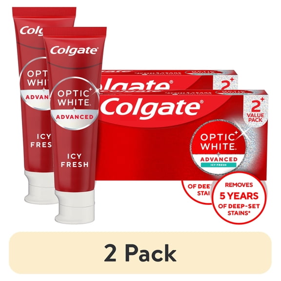 (2 pack) Colgate Optic White Advanced Icy Fresh Toothpaste with 2% Hydrogen Peroxide, Mint, 2 Pack, 4.5 OZ