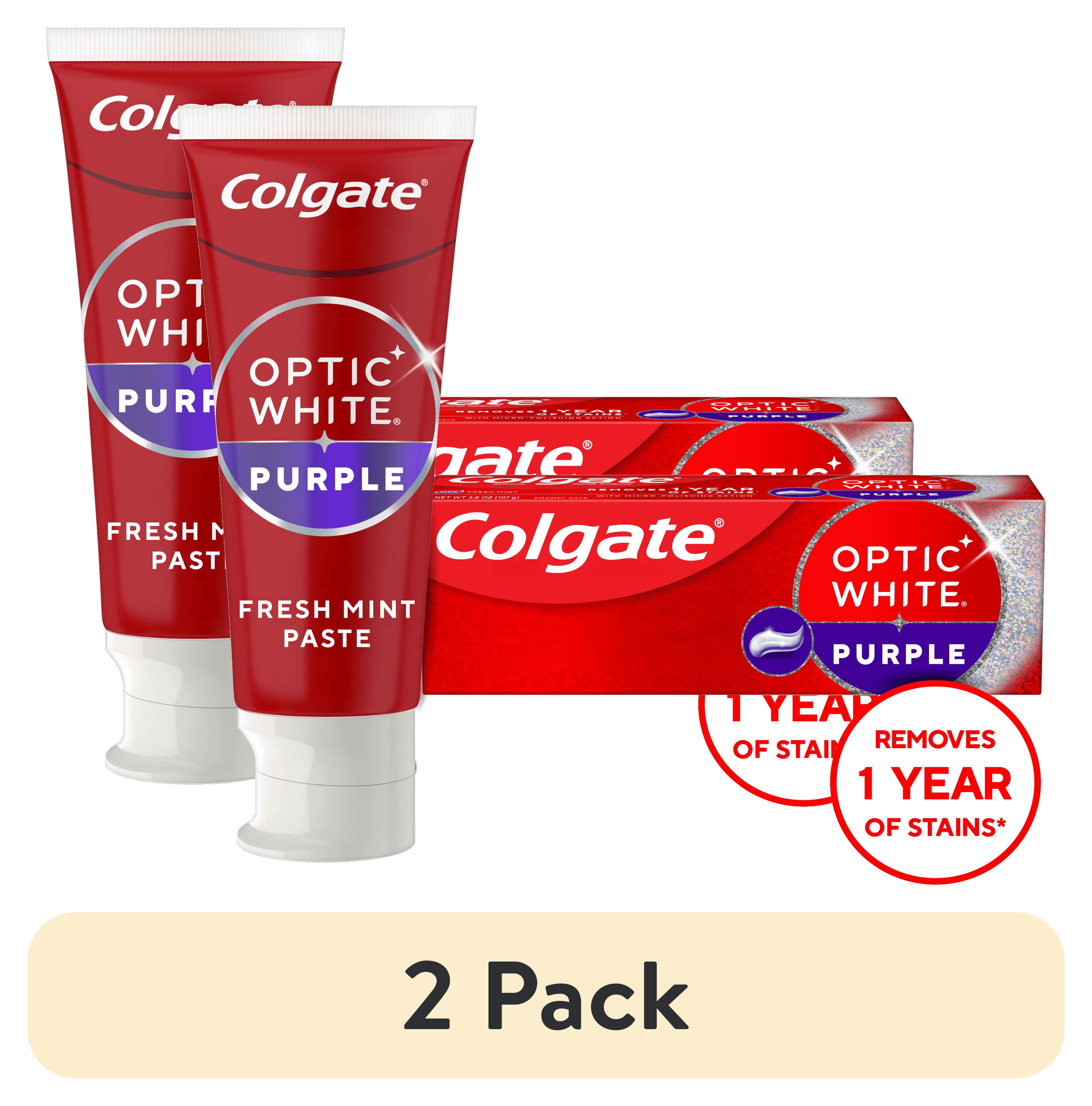 (2 pack) Colgate Optic White Purple Teeth Whitening Toothpaste with Fluoride, Fresh Mint Flavor, 3.8 oz