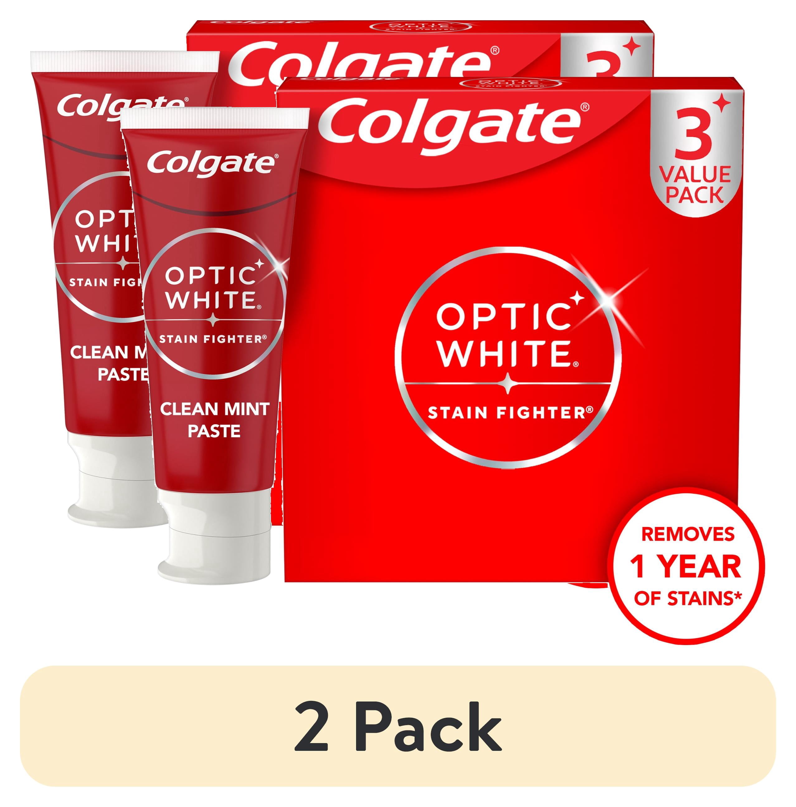 (2 pack) Colgate Optic White Stain Fighter Clean Mint, Teeth Whitening Anticavity Toothpaste, 3 Pack, 3.8 OZ