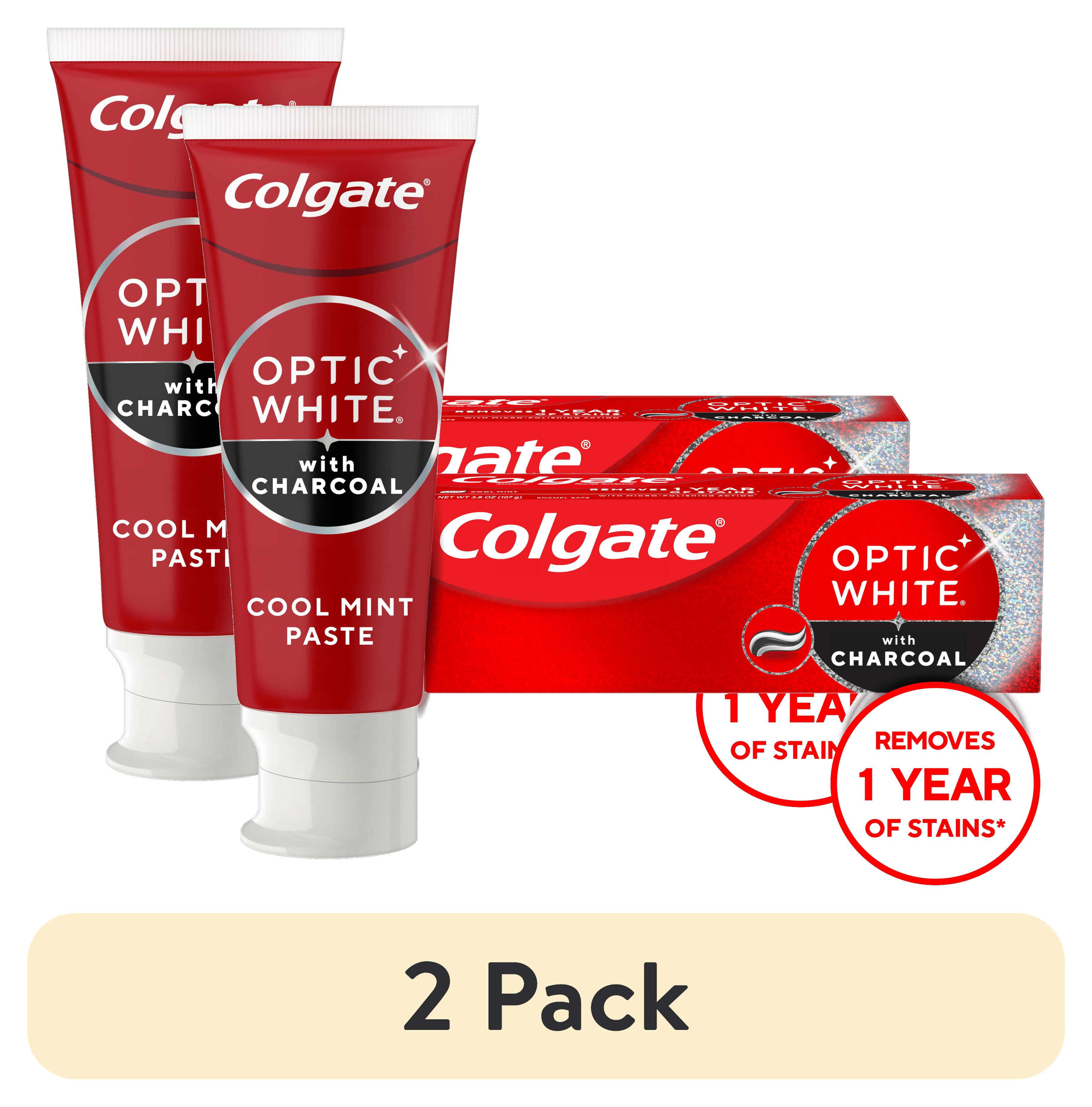 (2 pack) Colgate Optic White with Charcoal Teeth Whitening Toothpaste, Anticavity Toothpaste with Fluoride, Cool Mint Flavor, 3.8 oz
