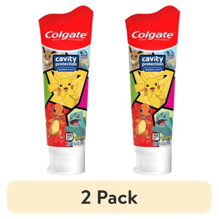 (2 pack) Colgate Pokemon Kids Cavity Protection Toothpaste with Fluoride, Mild Bubble Fruit, 4.6 oz Tube