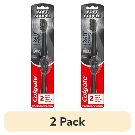 (2 pack) Colgate Battery Powered Electric Toothbrush Charcoal Refill Heads, Adult, 2 Pack