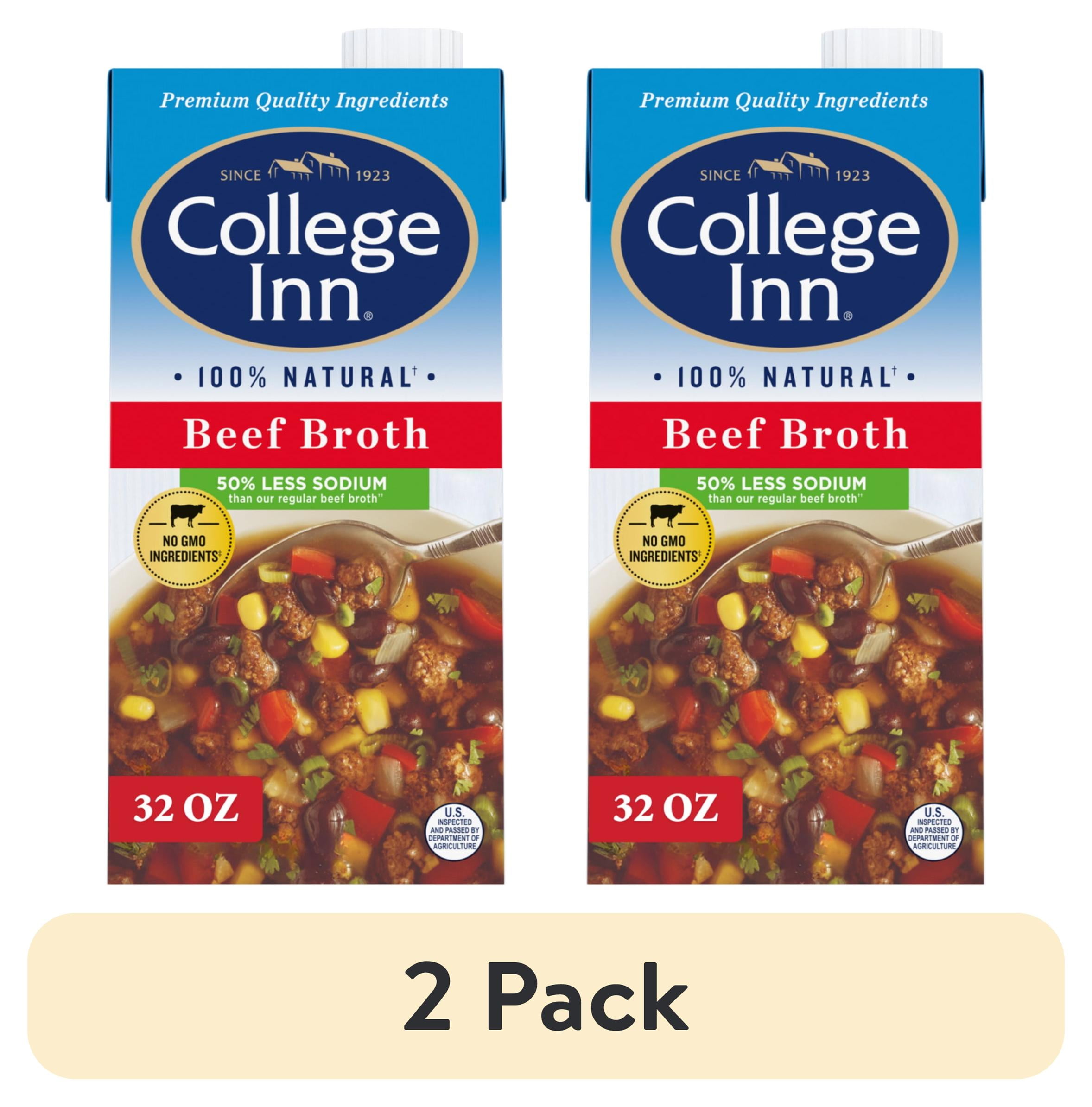 (2 pack) College Inn 50% Less Sodium Beef Broth, 32 oz Carton