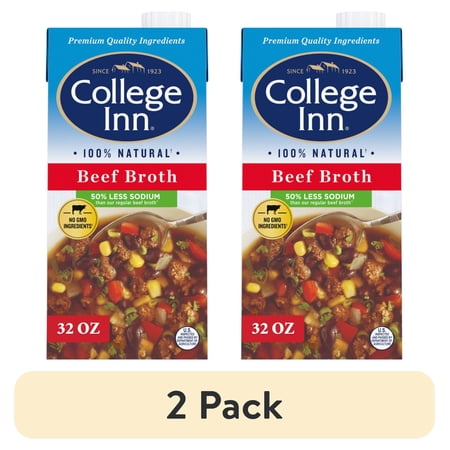 (2 pack) College Inn 50% Less Sodium Beef Broth, 32 oz Carton