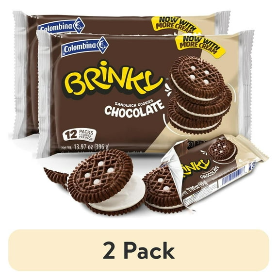 (2 pack) Colombina Brinky Cookies - Crunchy Sandwich Cookies w/ Chocolate Cream Filling - 12 Individually Wrapped Snack Packs w/4 Cookies Each - (13.97 oz) (Chocolate, Single Pack)