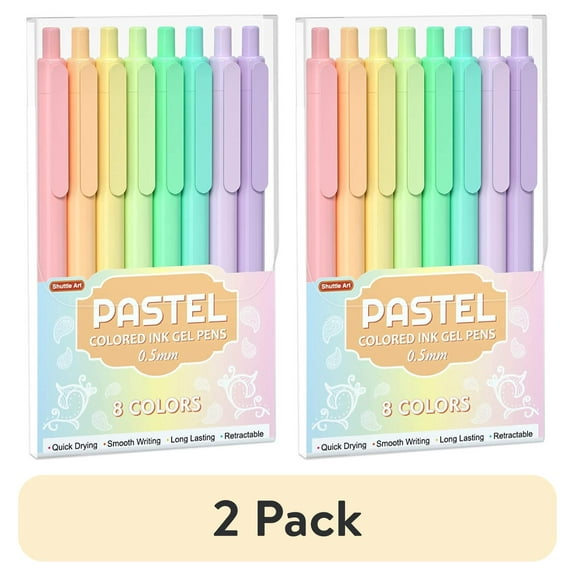 (2 pack) Colored Retractable Gel Pens, Shuttle Art 8 Pastel Ink Colors, Cute Pens 0.5mm Fine Point Quick Drying for Writing Drawing Journaling Note Taking