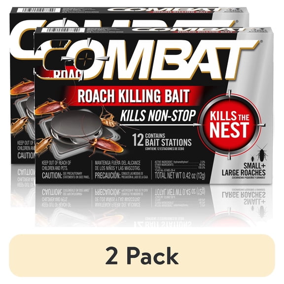 (2 pack) Combat Roach Killing Bait Stations for Small and Large Roaches, No Mess or Odor, 12 Count