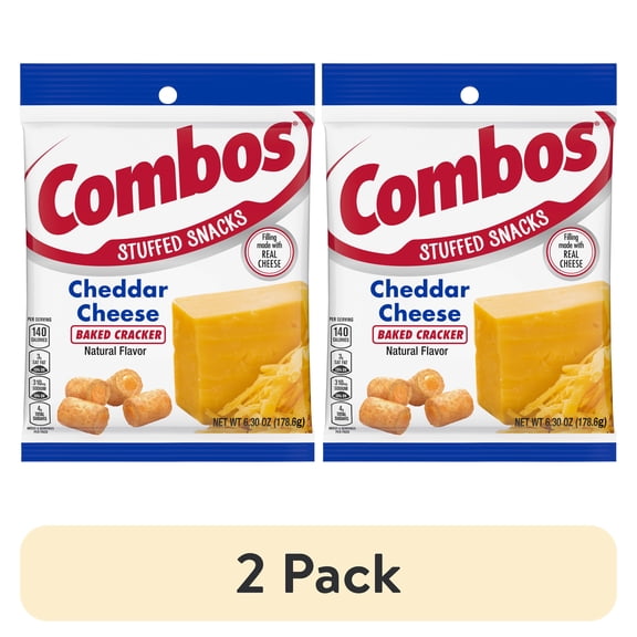 (2 pack) Combos Stuffed Snacks Cheddar Cheese Baked Cracker Snacks - 6.3 oz Bag