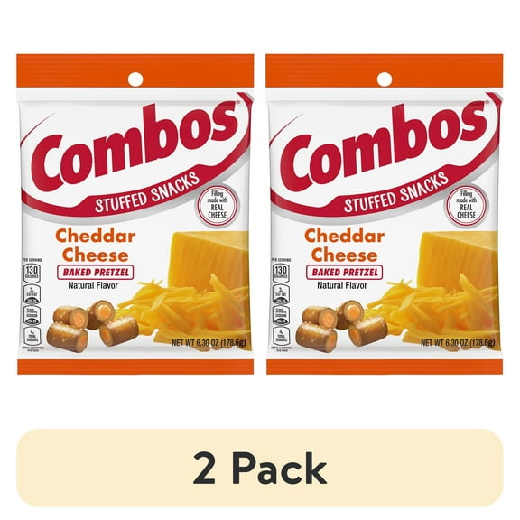 (2 pack) Combos Stuffed Snacks Cheddar Cheese Baked Pretzel Snacks - 6.3 oz Bag