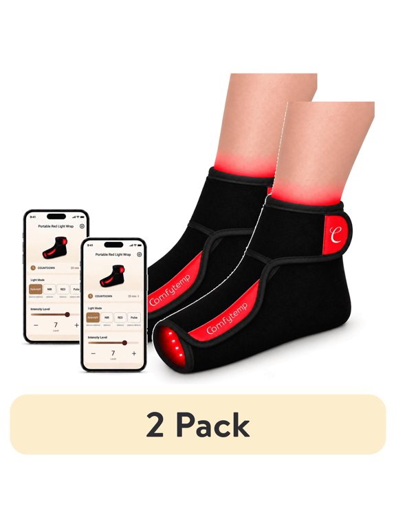 (2 pack) Comfytemp Large Red Light heated Wrap for Foot Ankle, Cordless Red Light Heated Boots Fits 7-12 Shoes Size