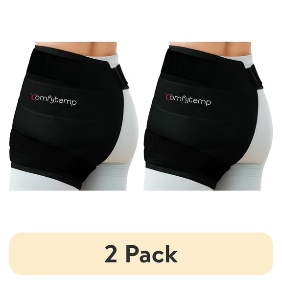 (2 pack) Comfytemp Wide Hip Ice Pack Wrap for Hip Surgery, Sciatica, Fracture, Pain Relief (S),Black