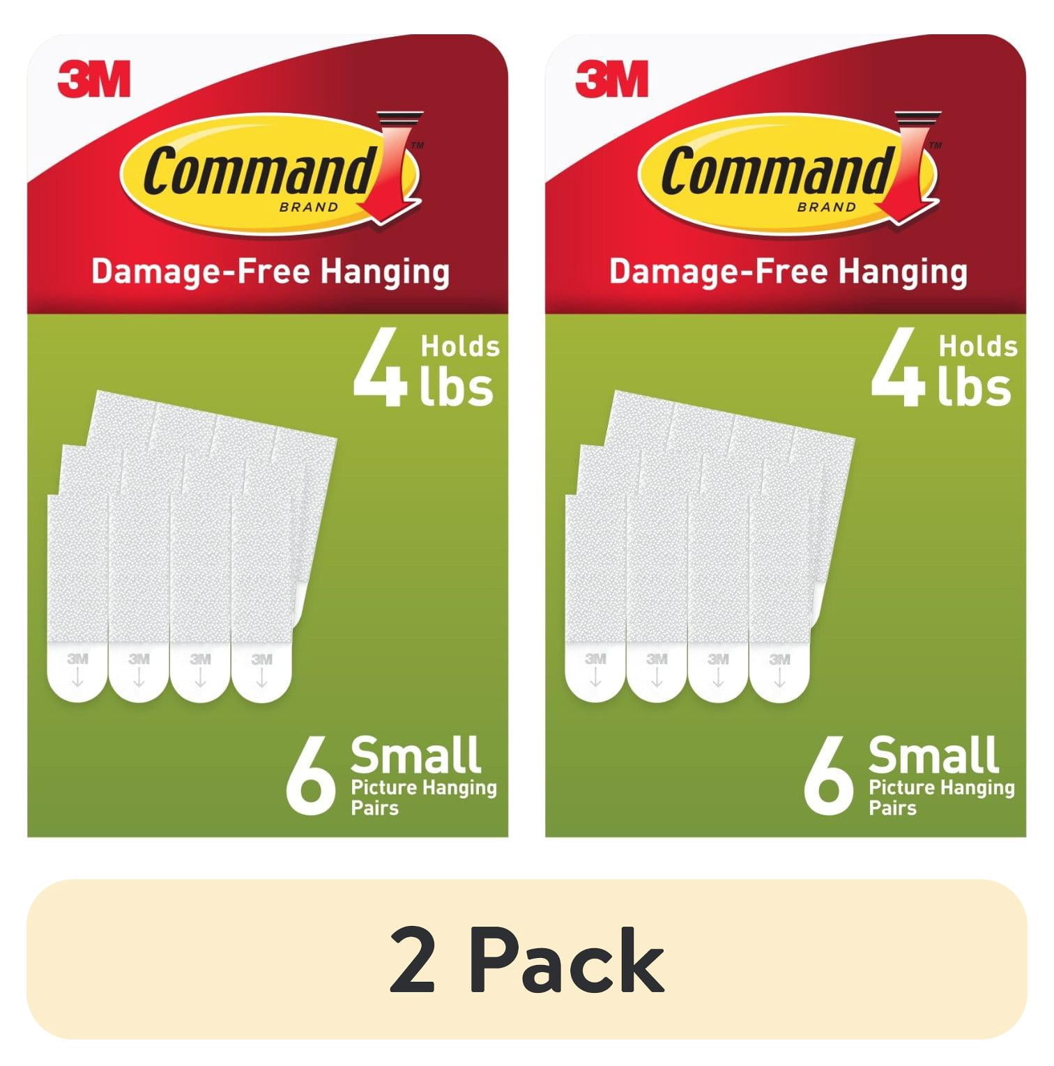 (2 pack) Command Small Picture Hangers, 4 lbs Capacity, White, Damage-Free Hanging, 6 Pairs Adhesive Strips