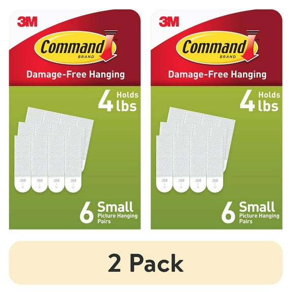 (2 pack) Command Small Picture Hangers, Holds 4 lbs, White, Damage-Free Hanging, 6 Pairs Adhesive Strips