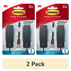 (2 pack) Command Bath Hook, Medium, Matte Black, 2 Hooks 4 Strips per Pack, Bathroom Organization