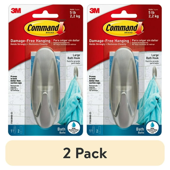 (2 pack) Command Bath Large Designer Hook, 1 Hook, 2 Strips/Pack