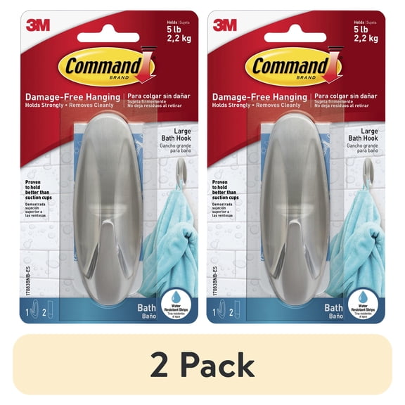 (2 pack) Command Bath Large Designer Hook, 1 Hook, 2 Strips/Pack