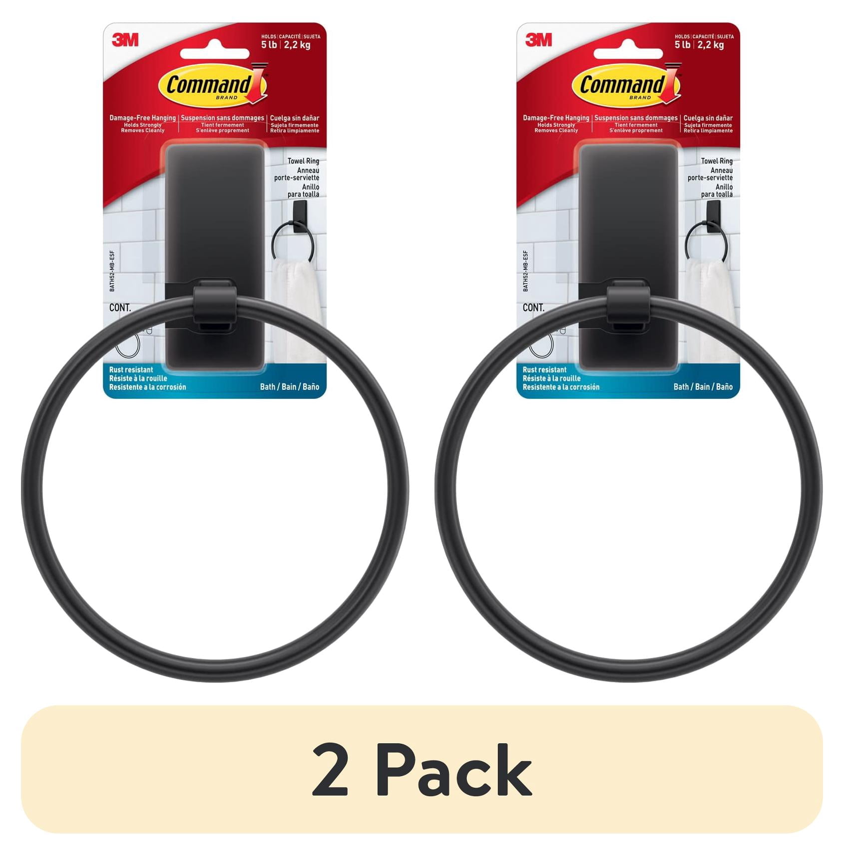(2 pack) Command Bath Matte Black Towel Ring, 1 Towel Ring, Holds 5 lbs, 2 Strips, Adhesive Mount