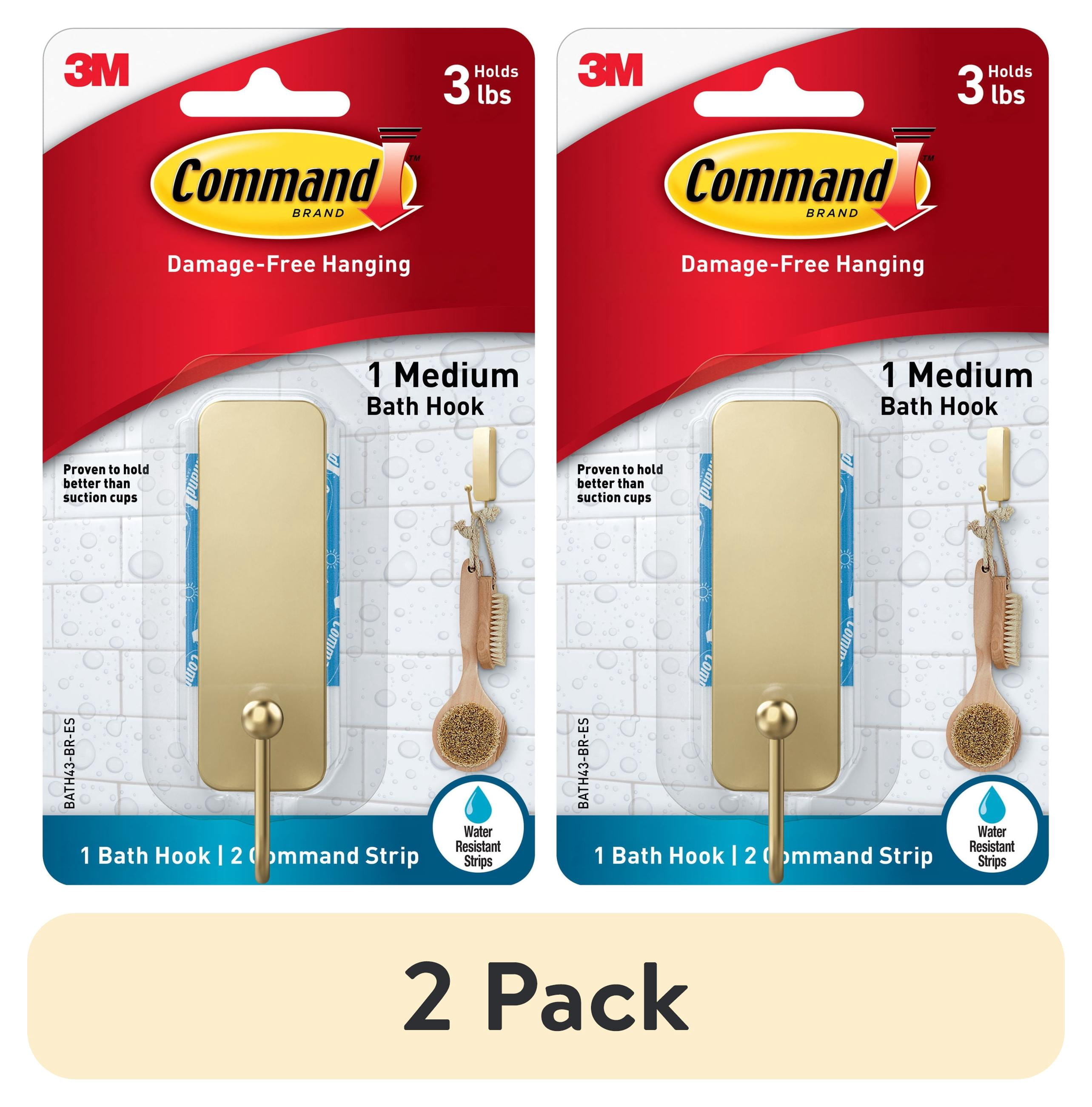 (2 pack) Command Bath Medium Satin Brass Finish, 1 Hook