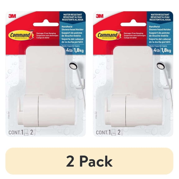(2 pack) Command Bath Shower Head Holder, White, 1 Holder, 2 Large Strips, Bathroom Organization, Holds 4 lbs