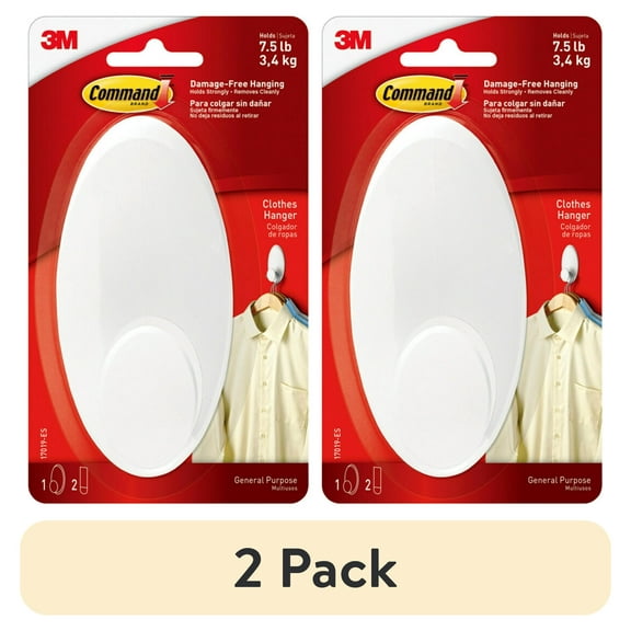 (2 pack) Command Clothes Hanger, White, Large, 1 Wall Hanger