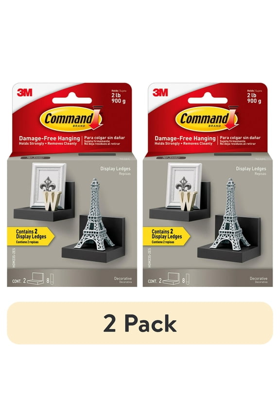 (2 pack) Command Display Ledges, Holds 2 lbs, Slate, 2 Wall Display Ledges and 8 Command Strips
