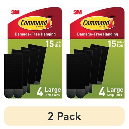 (2 pack) Command Large Picture Hangers, Holds 15 lbs, Black, Damage-Free Hanging, 4 Pairs Adhesive Strips