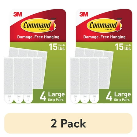 (2 pack) Command Large Picture Hangers, Holds 15 lbs, White, Damage-Free Hanging, 4 Pairs Adhesive Strips
