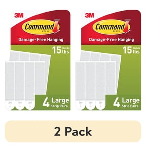 (2 pack) Command Large Picture Hangers, Holds 15 lbs, White, Damage-Free Hanging, 4 Pairs Adhesive Strips