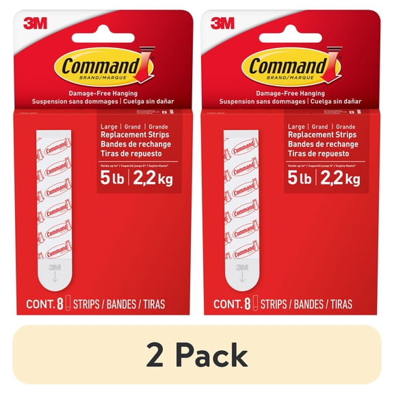 (2 pack) Command Large Replacement Strips for Hooks, Foam, Plastic, 8 Adhesive Strips, 17023-8ESF