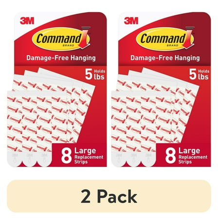 (2 pack) Command Large Replacement Strips, Foam, Plastic, 8 Strips, 17023-8ESF