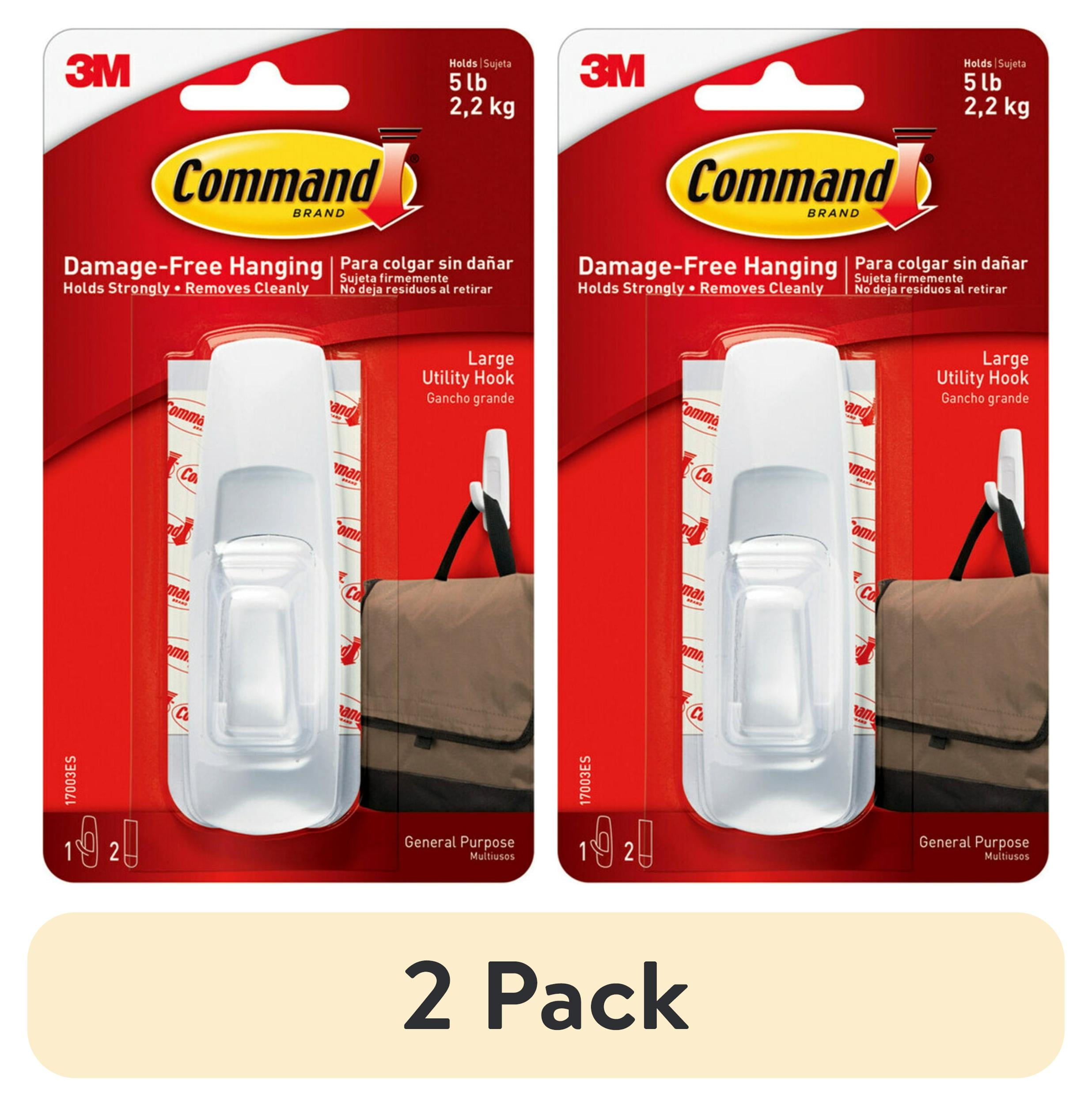 (2 pack) Command Large Utility Hook, White, Damage Free Decorating, 1 Hook and 2 Command Strips