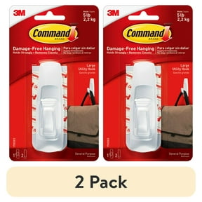 (2 pack) Command Large Utility Hook, White, Damage Free Decorating, 1 Hook and 2 Command Strips