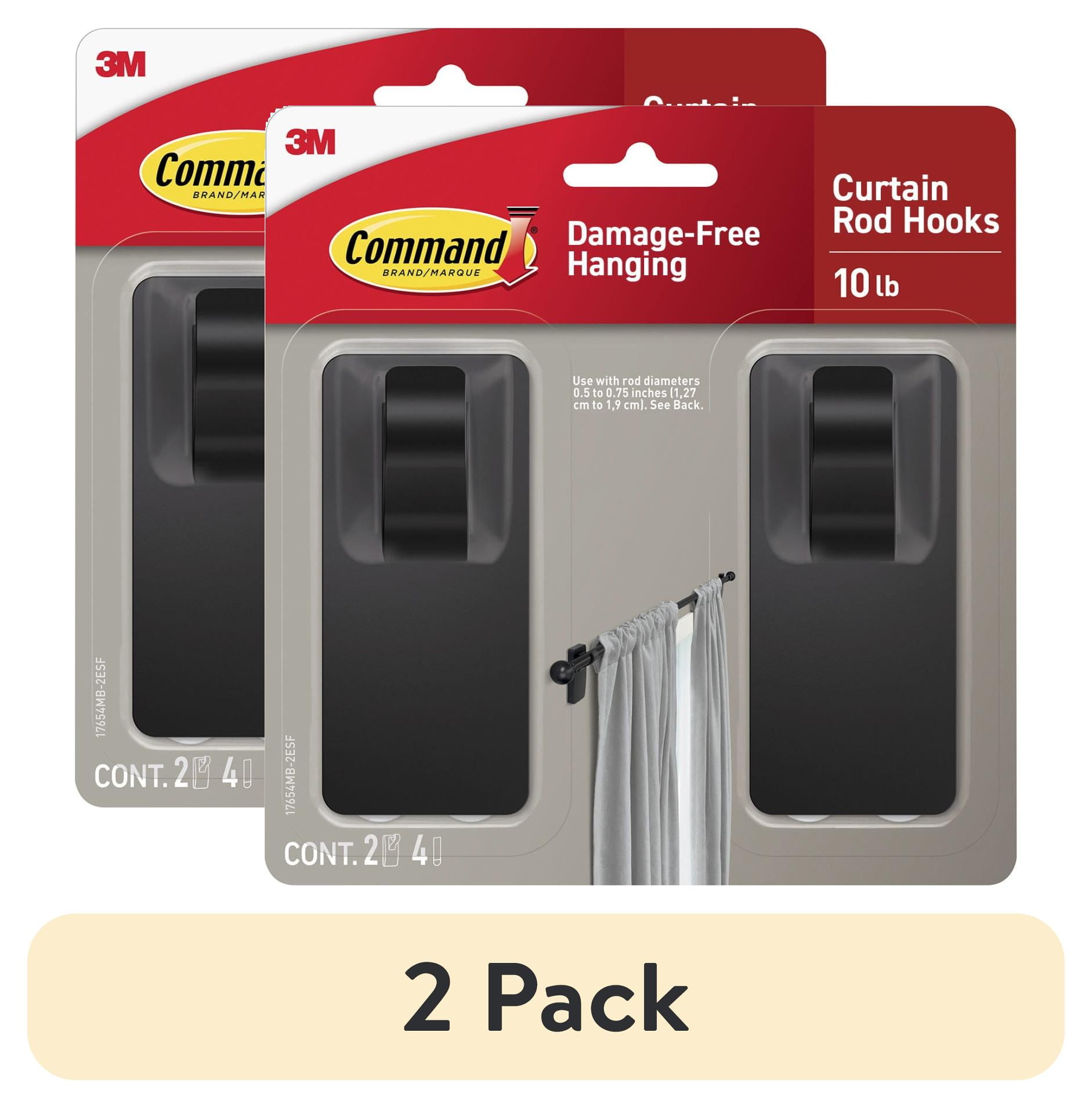 (2 pack) Command Matte Black Curtain Rod Hooks, 2 Hooks, 4 Adhesive ...