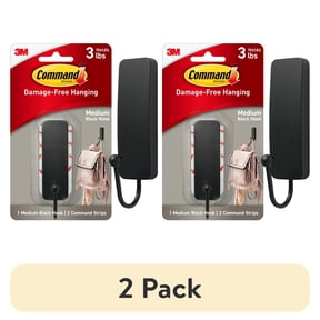 (2 pack) Command Medium Decorative Hooks, Matte Black, Damage Free Decorating, 1 Hook and 2 Strips
