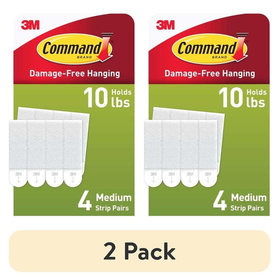 (2 pack) Command Medium Picture Hangers, Holds 10 lbs, White, Damage-Free Hanging, 4 Pairs Adhesive Strips