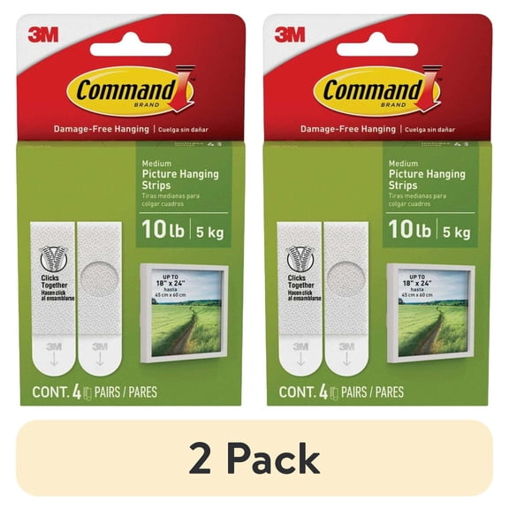 (2 pack) Command Medium Picture Hangers, Holds 10 lbs, White, Damage-Free Hanging, 4 Pairs Adhesive Strips