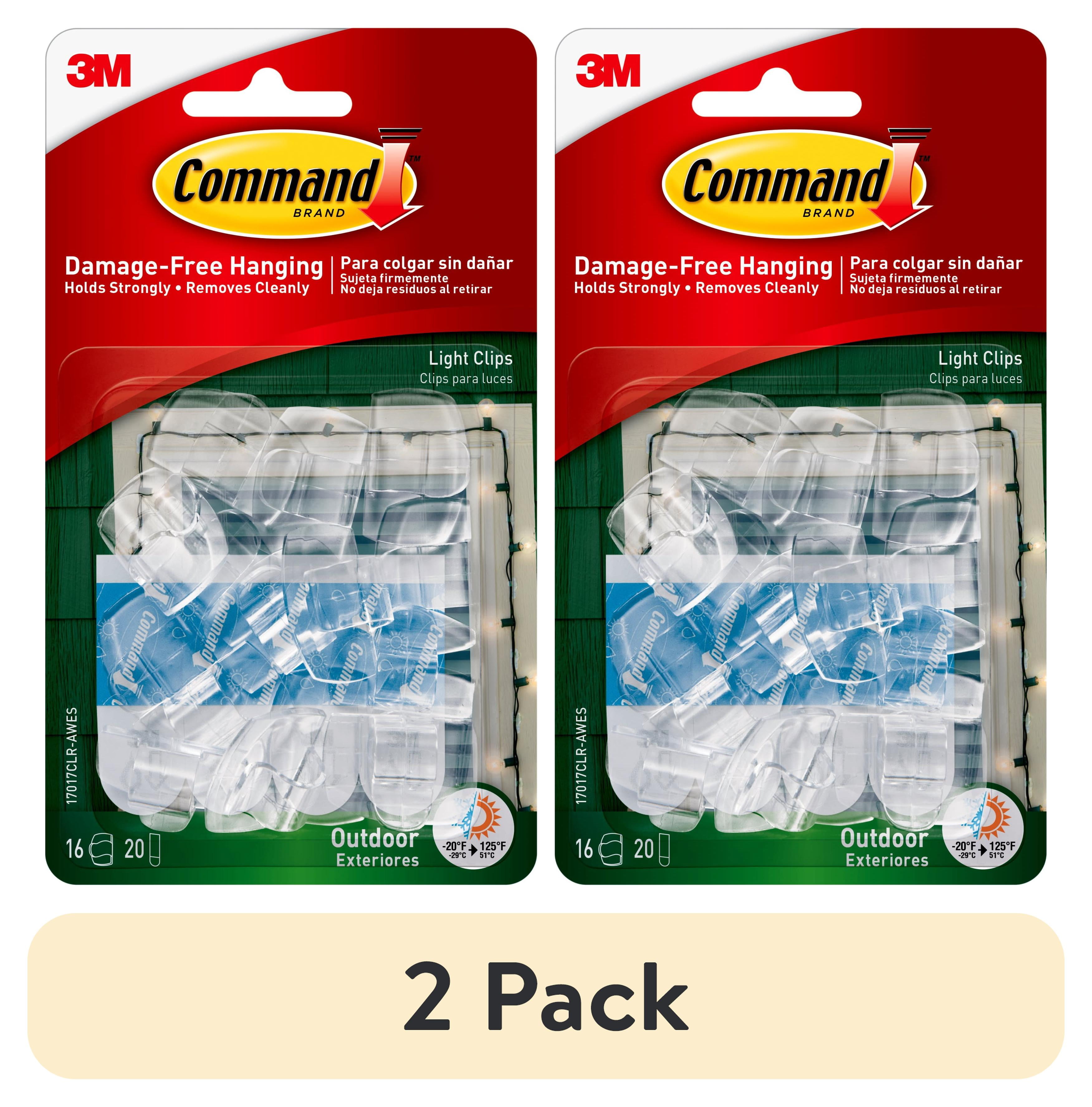 (2 pack) Command Outdoor Light Clips, Clear, Damage Free Decorating, 16 Clips and 20 Command Strips