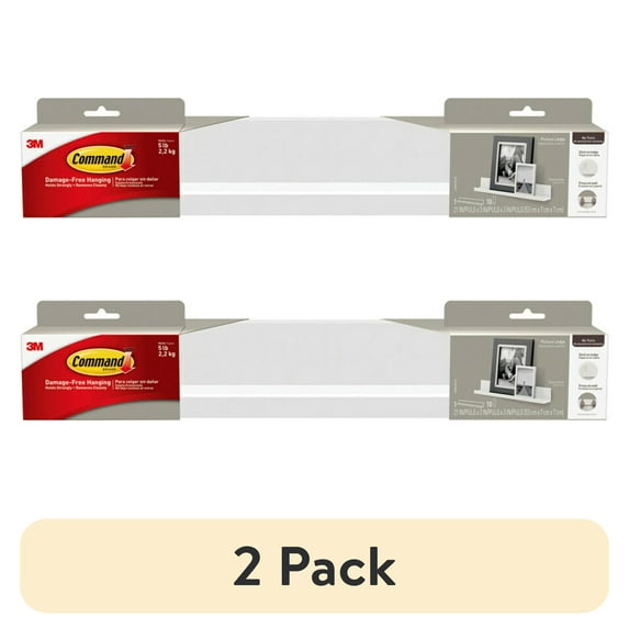 (2 pack) Command Picture Ledge, Quartz, Damage Free Decorating, 1 Ledge and 10 Command Strips