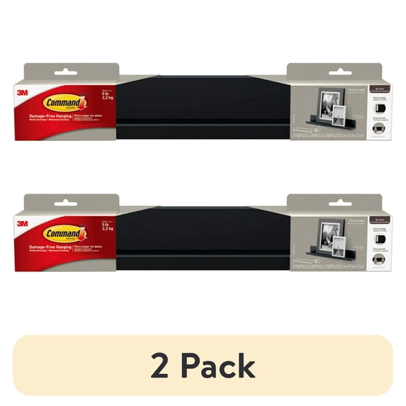 (2 pack) Command Picture Ledge, Slate, Damage Free Decorating, 1 Ledge and 10 Command Strips