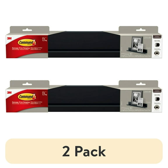 (2 pack) Command Picture Ledge, Slate, Damage Free Decorating, 1 Ledge and 10 Command Strips